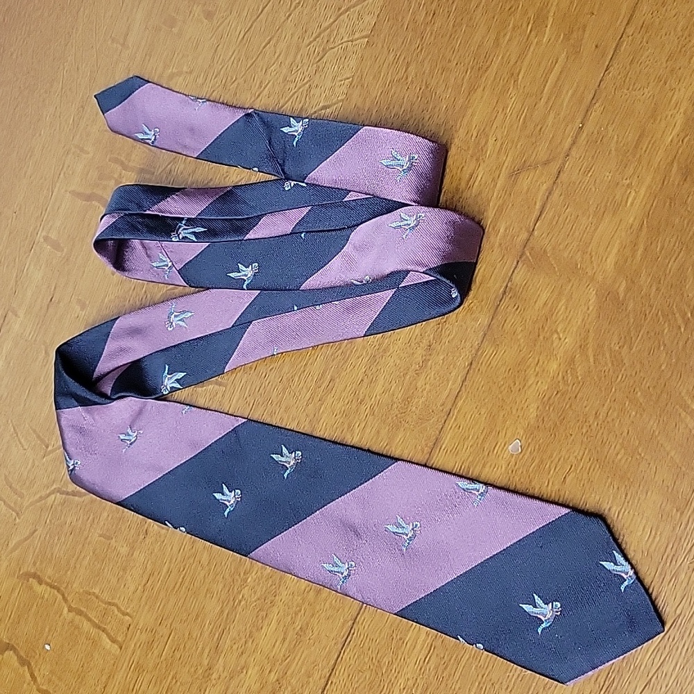 Men's Tie, Levy's, Blue & Purple with Flying Ducks 57" x 3" Widest Width.